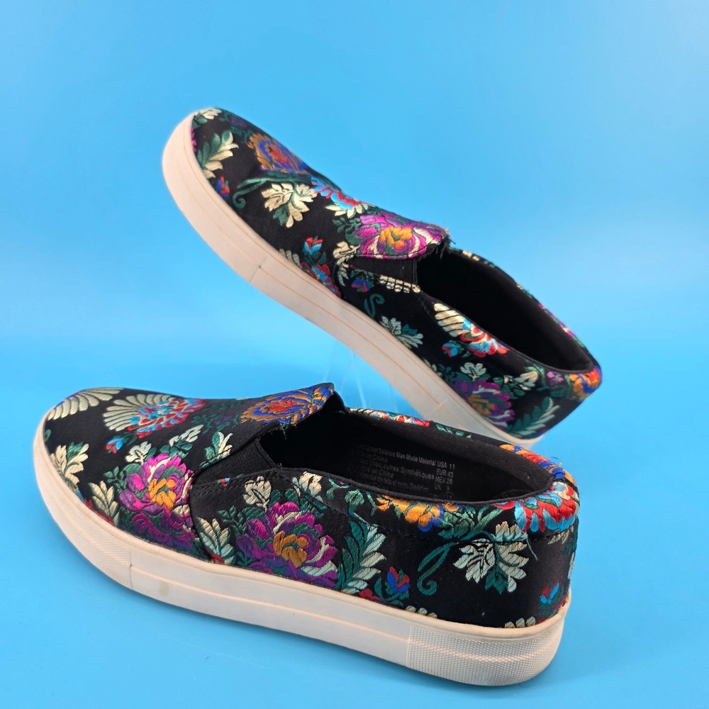 Brash Floral Embroidered‎ Slip On Black Multi Color Platform Sneakers Size 11